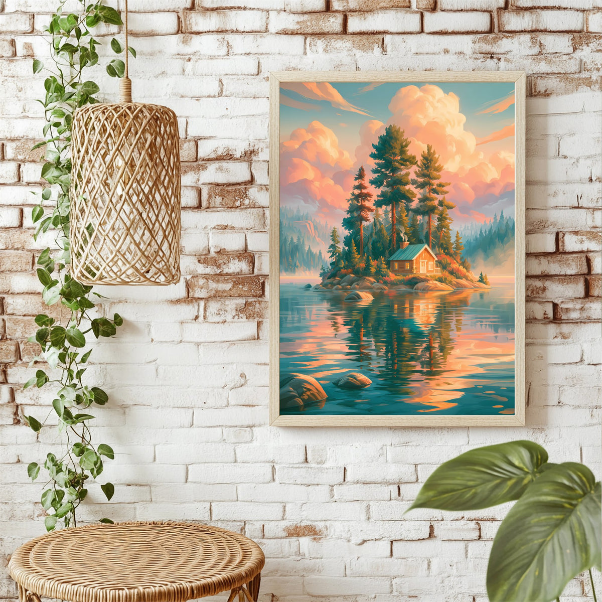 Hütte auf der Waldinsel Poster – Raumansicht 1