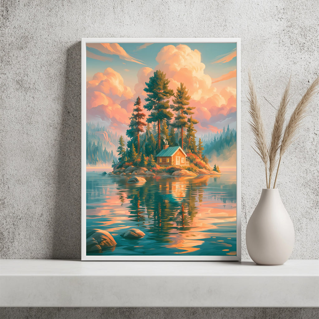 Hütte auf der Waldinsel Poster – Raumansicht 2