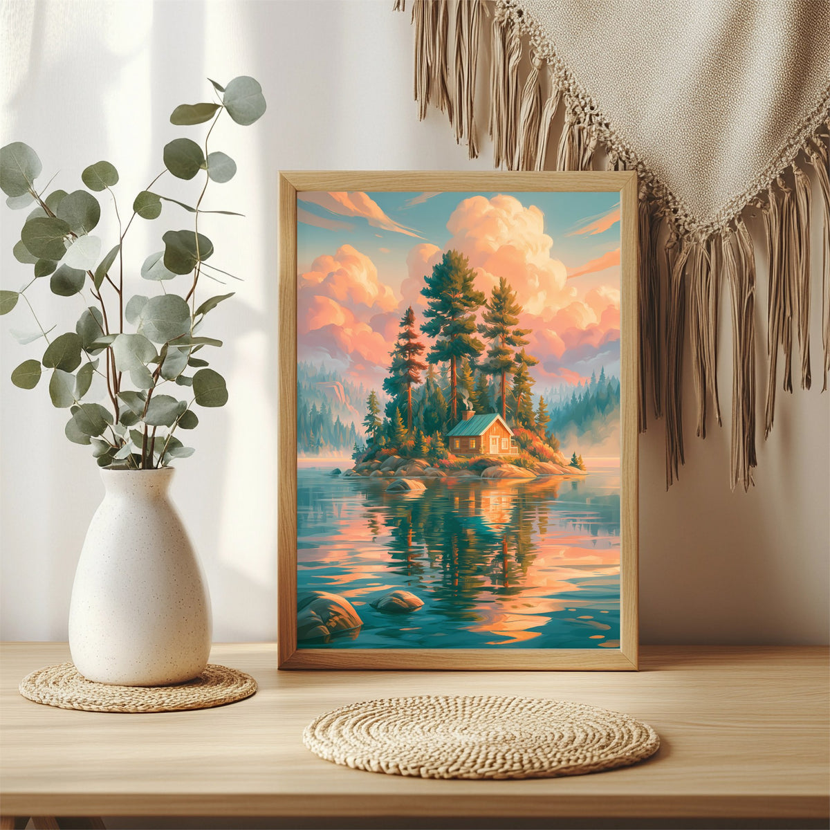 Hütte auf der Waldinsel Poster – Raumansicht 3