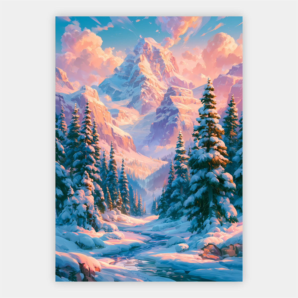 Verschneites Bergtal Poster – Freisteller