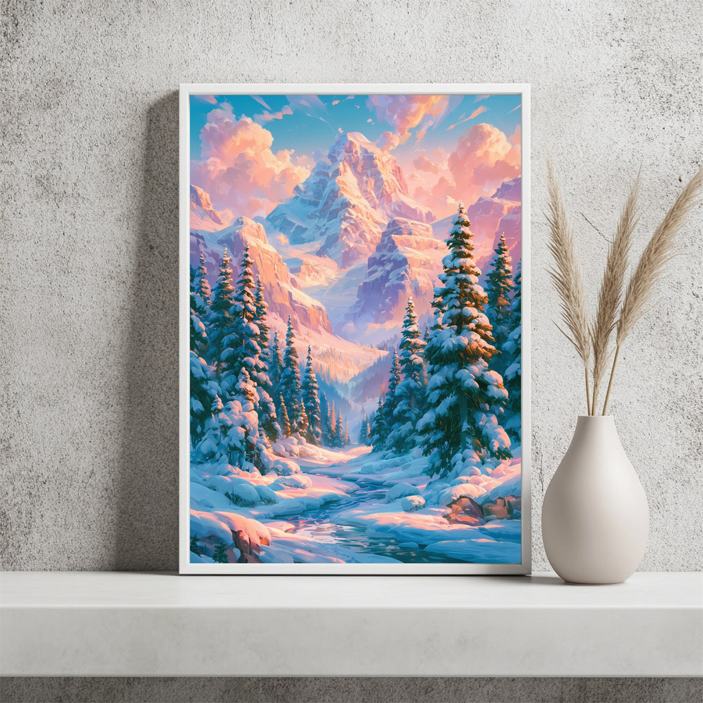 Verschneites Bergtal Poster – Raumansicht 2