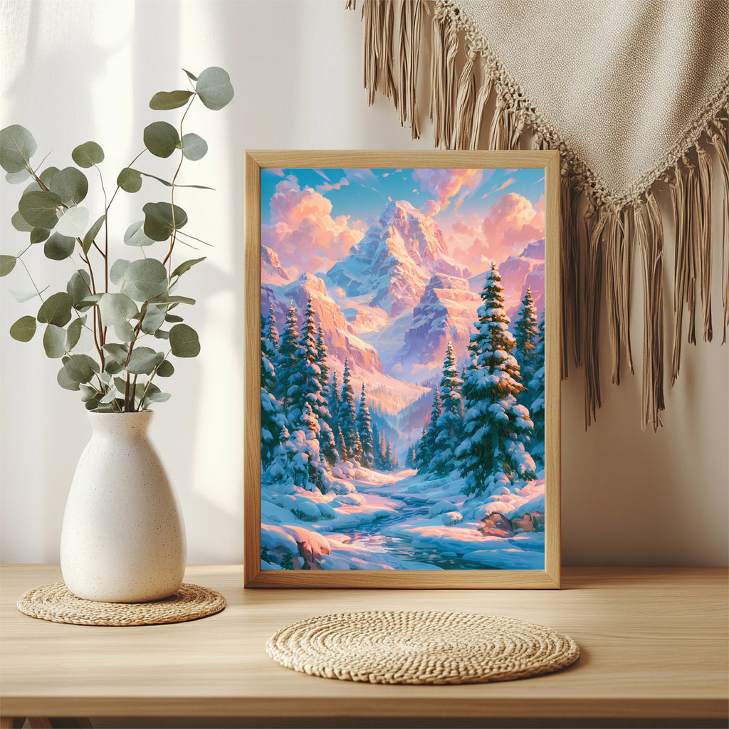 Verschneites Bergtal Poster – Raumansicht 3