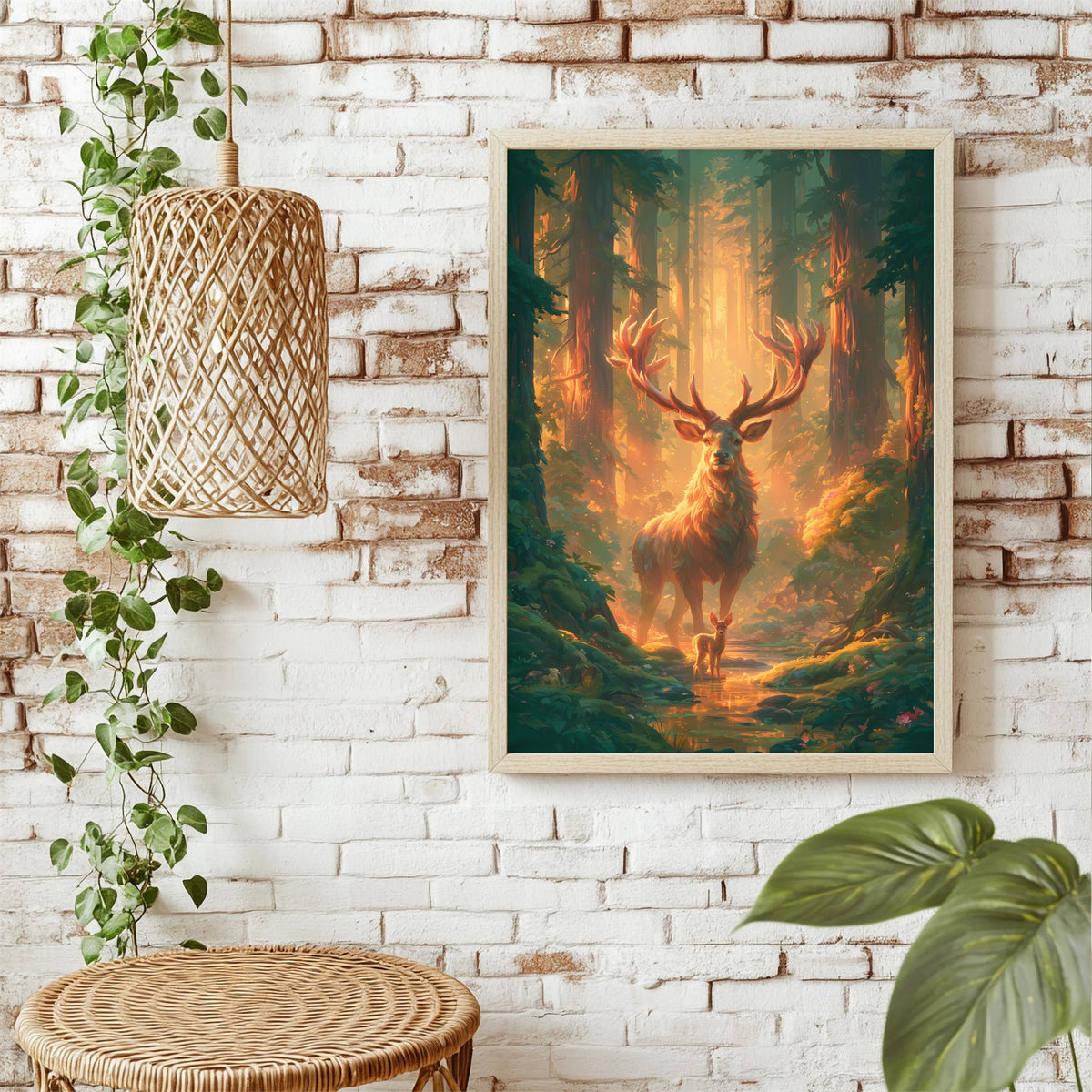 Hirsch im Sonnenwald Poster – Raumansicht 1