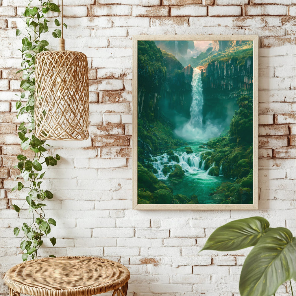 Moosiger Wasserfall Poster – Raumansicht 1