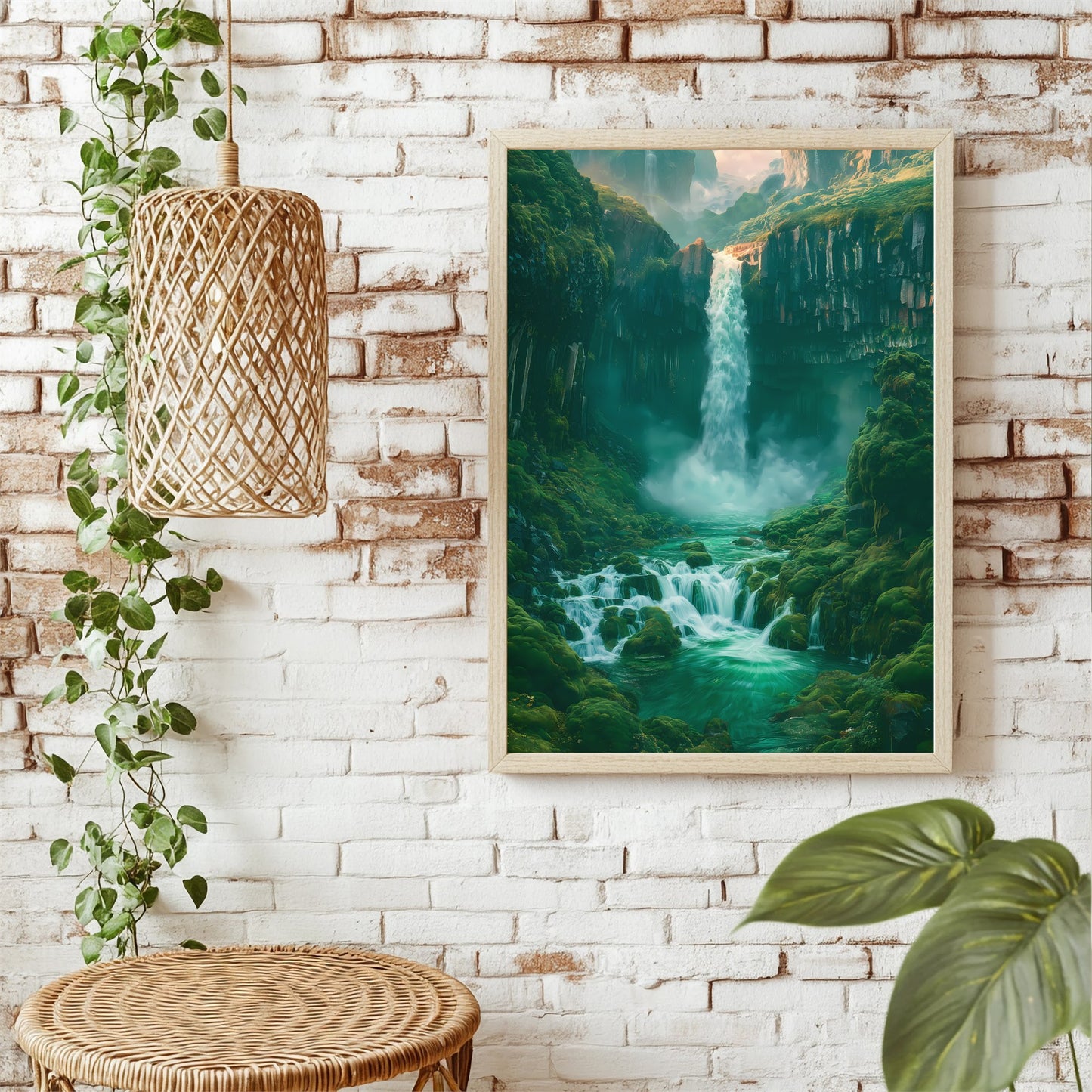 Moosiger Wasserfall Poster – Raumansicht 1