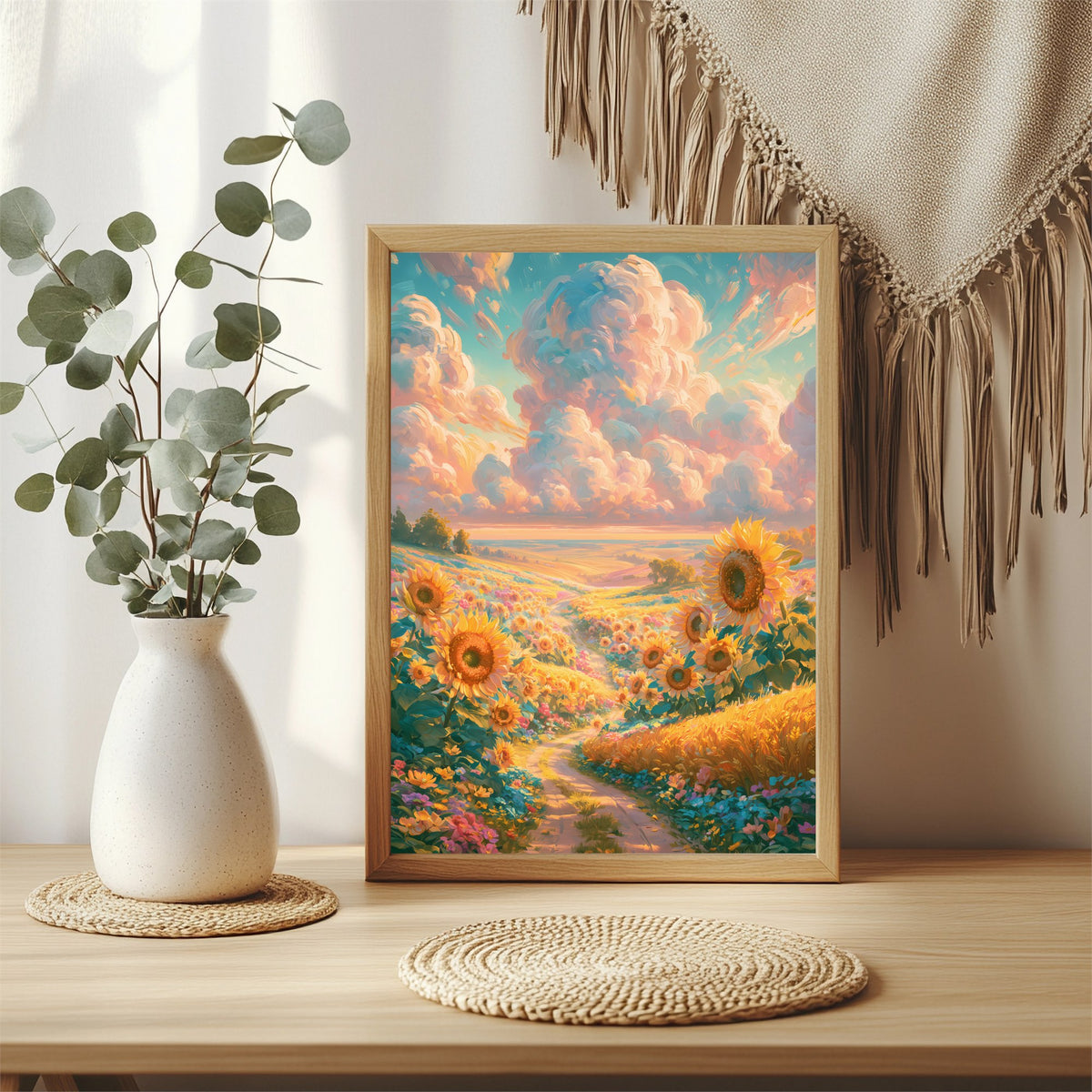 Weg durch Sonnenblumen Poster – Raumansicht 3