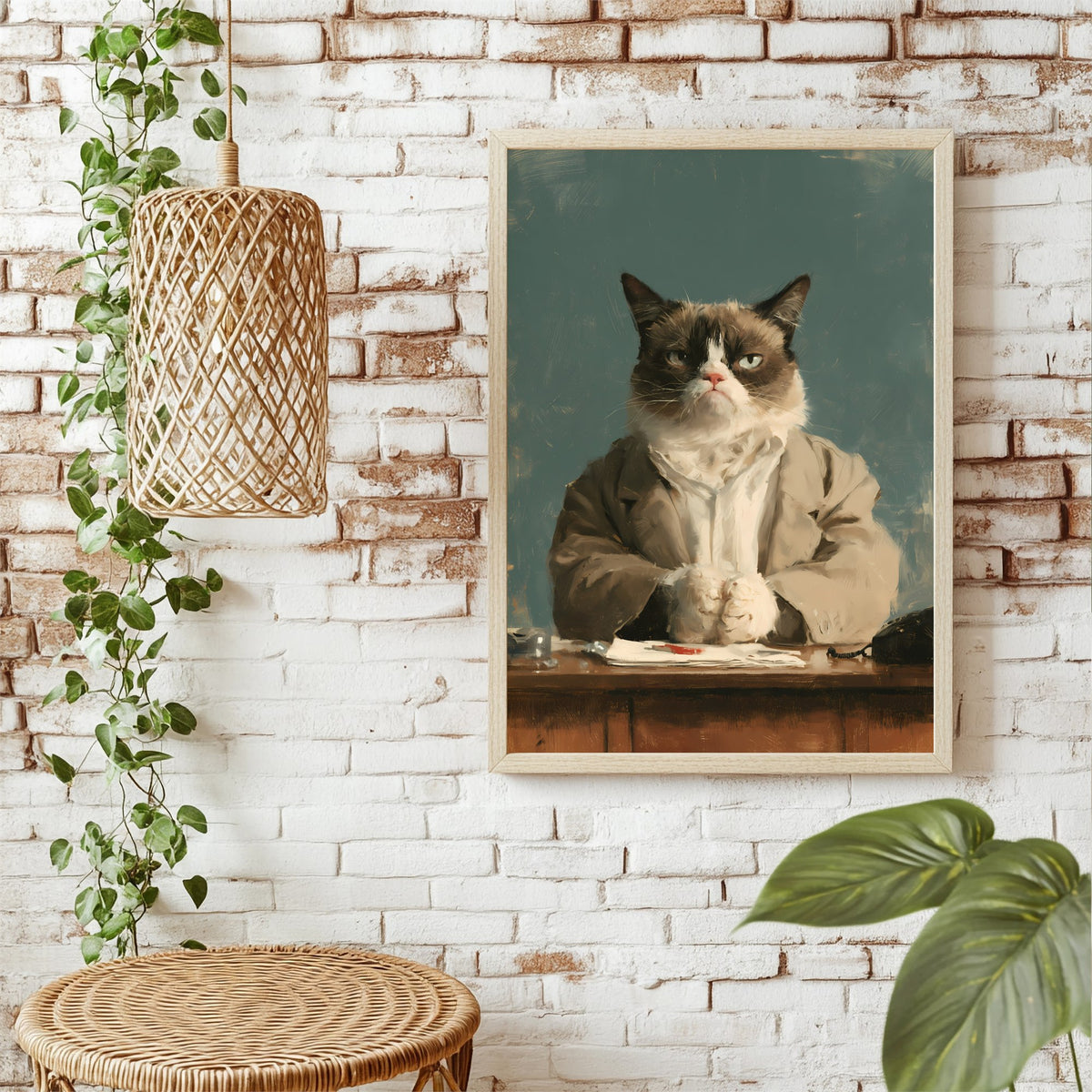Grimmige Katze im Anzug Poster – Raumansicht 1