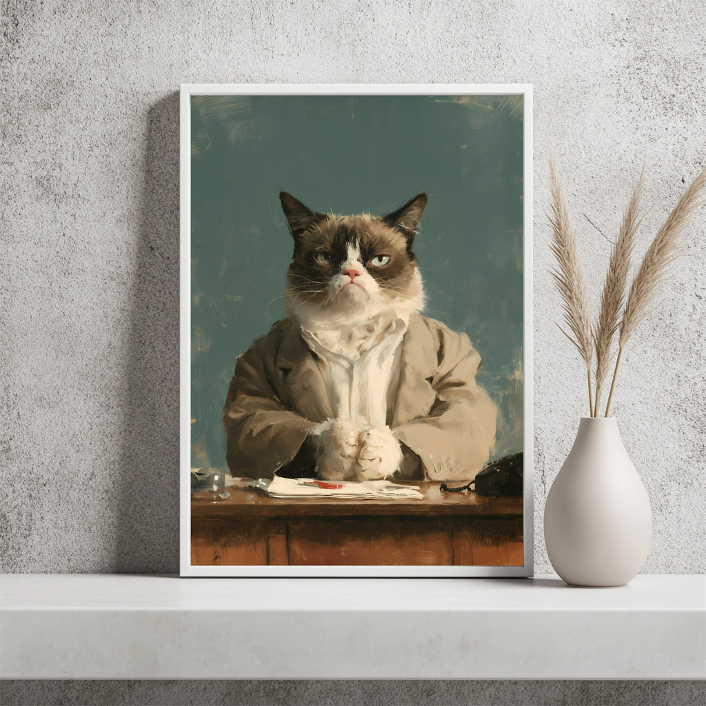 Grimmige Katze im Anzug Poster – Raumansicht 2