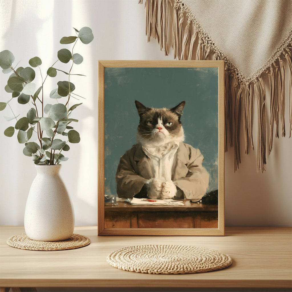 Grimmige Katze im Anzug Poster – Raumansicht 3