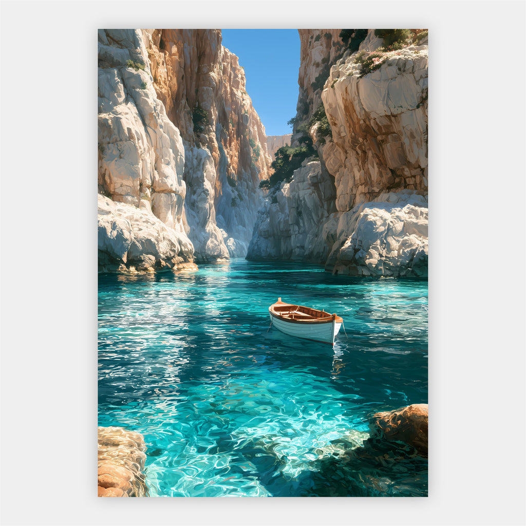 Bucht mit kleinem Boot Poster – Freisteller