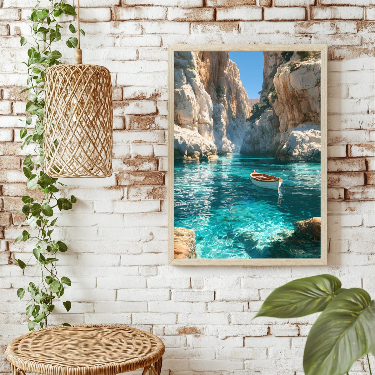 Bucht mit kleinem Boot Poster – Raumansicht 1