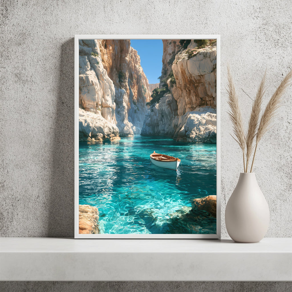 Bucht mit kleinem Boot Poster – Raumansicht 2
