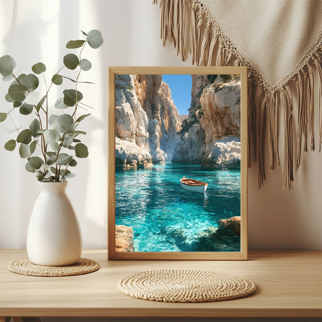 Bucht mit kleinem Boot Poster – Raumansicht 3