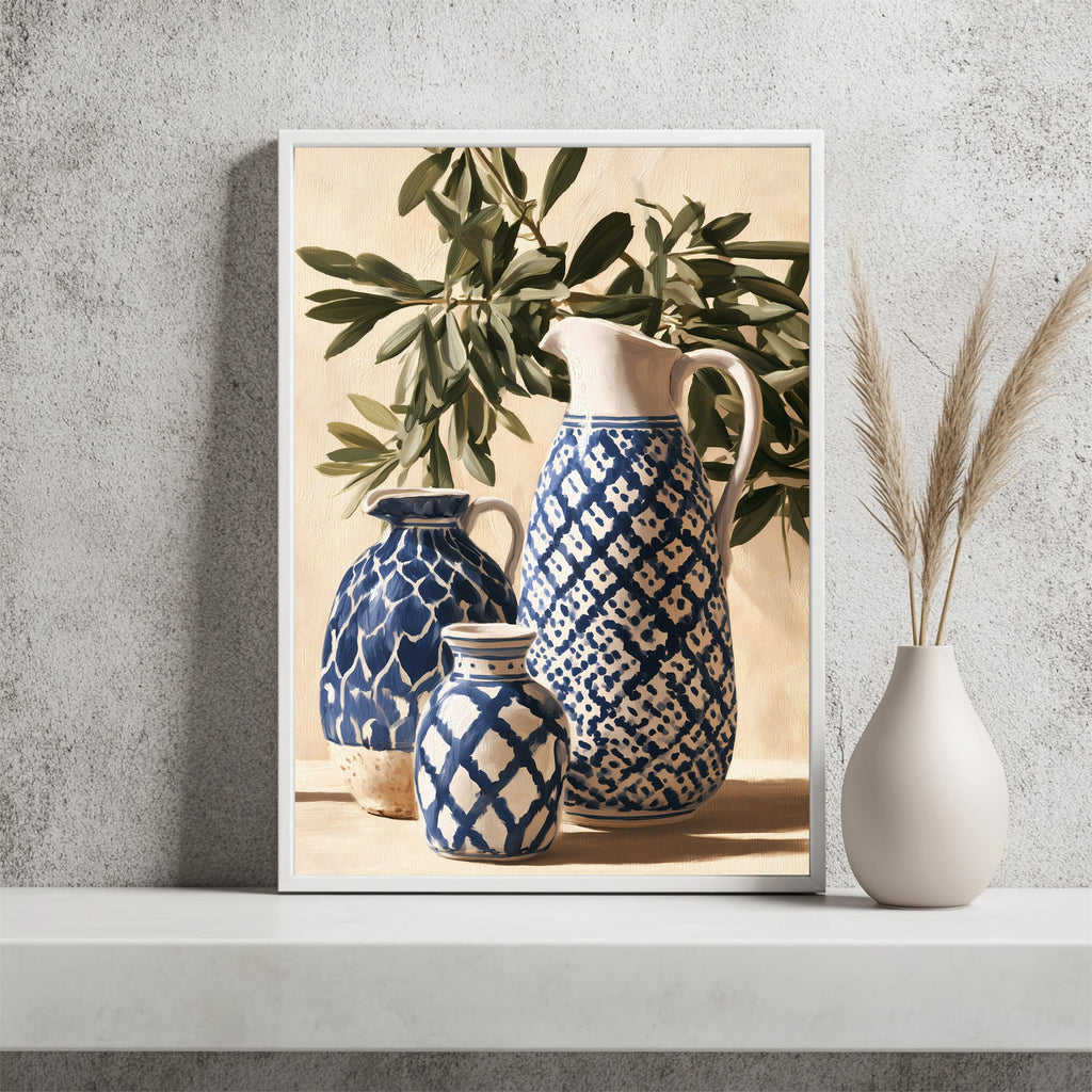 Blaue Keramikkrüge Poster – Raumansicht 2