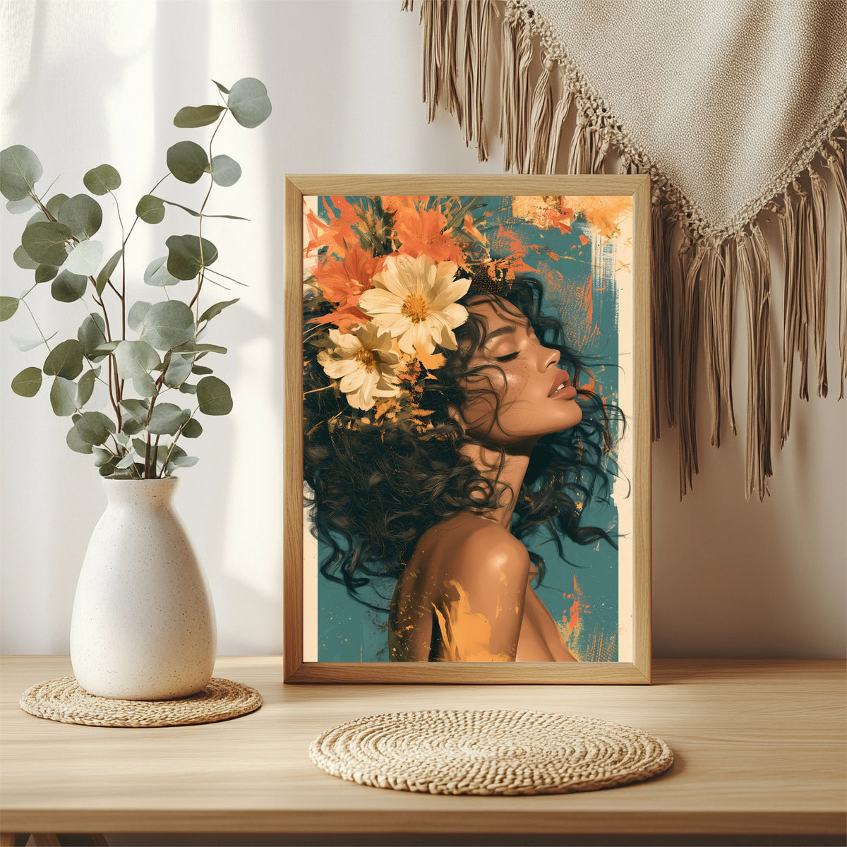 Frau mit Blumen im Haar Poster – Raumansicht 3