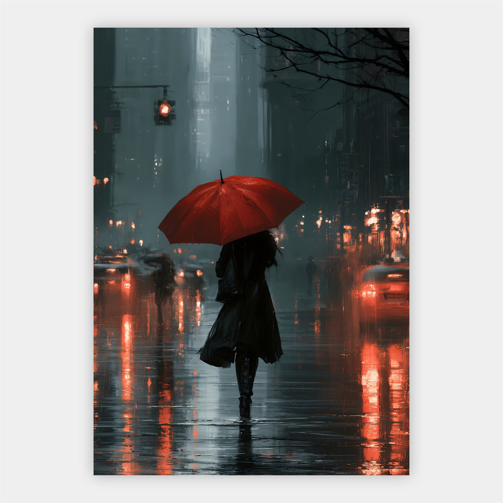 Frau mit rotem Regenschirm Poster – Freisteller