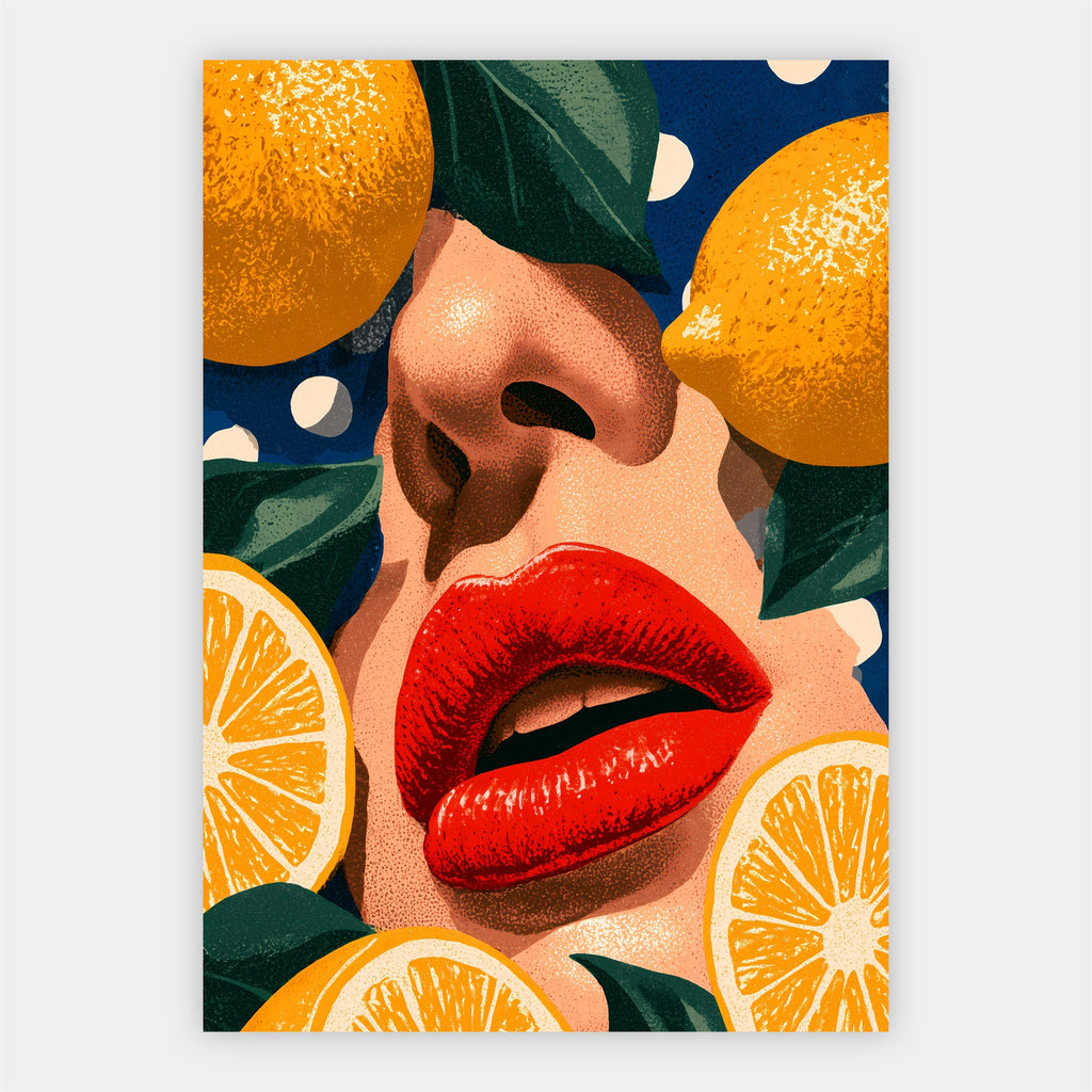 Rote Lippen und Zitronen Poster – Freisteller