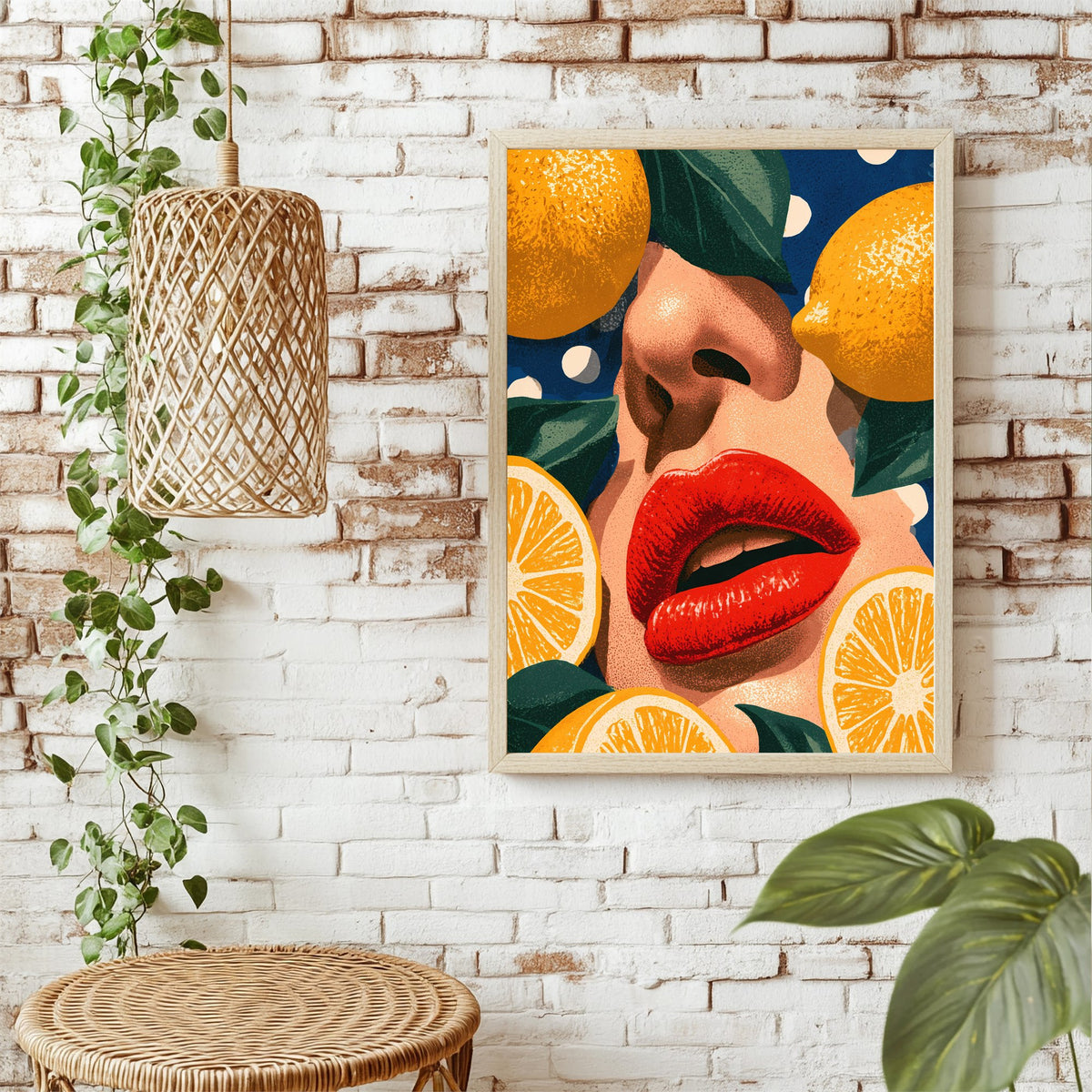 Rote Lippen und Zitronen Poster – Raumansicht 1