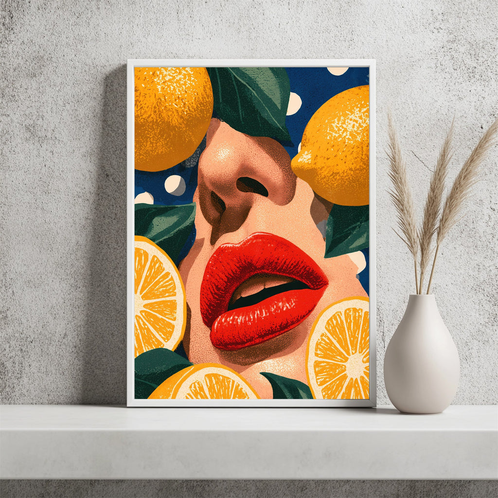 Rote Lippen und Zitronen Poster – Raumansicht 2