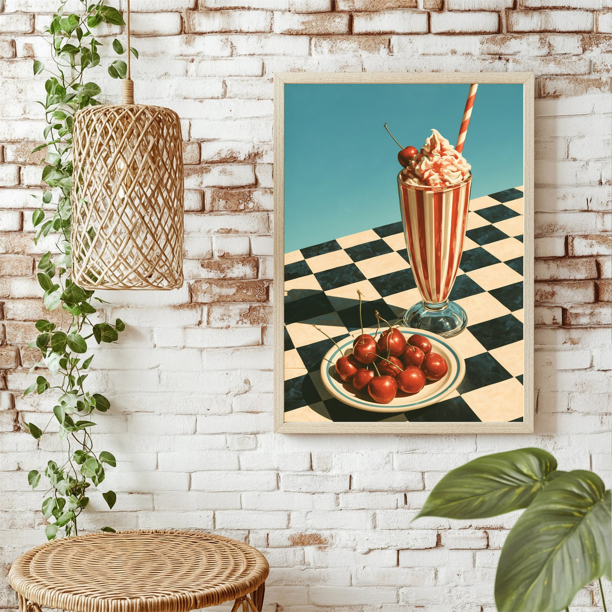 Milchshake und Kirschen Poster – Raumansicht 1