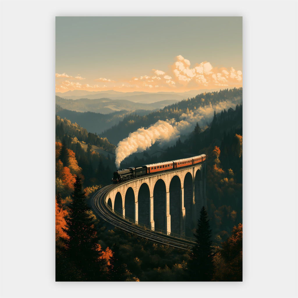 Dampfzug auf dem Viadukt Poster – Freisteller