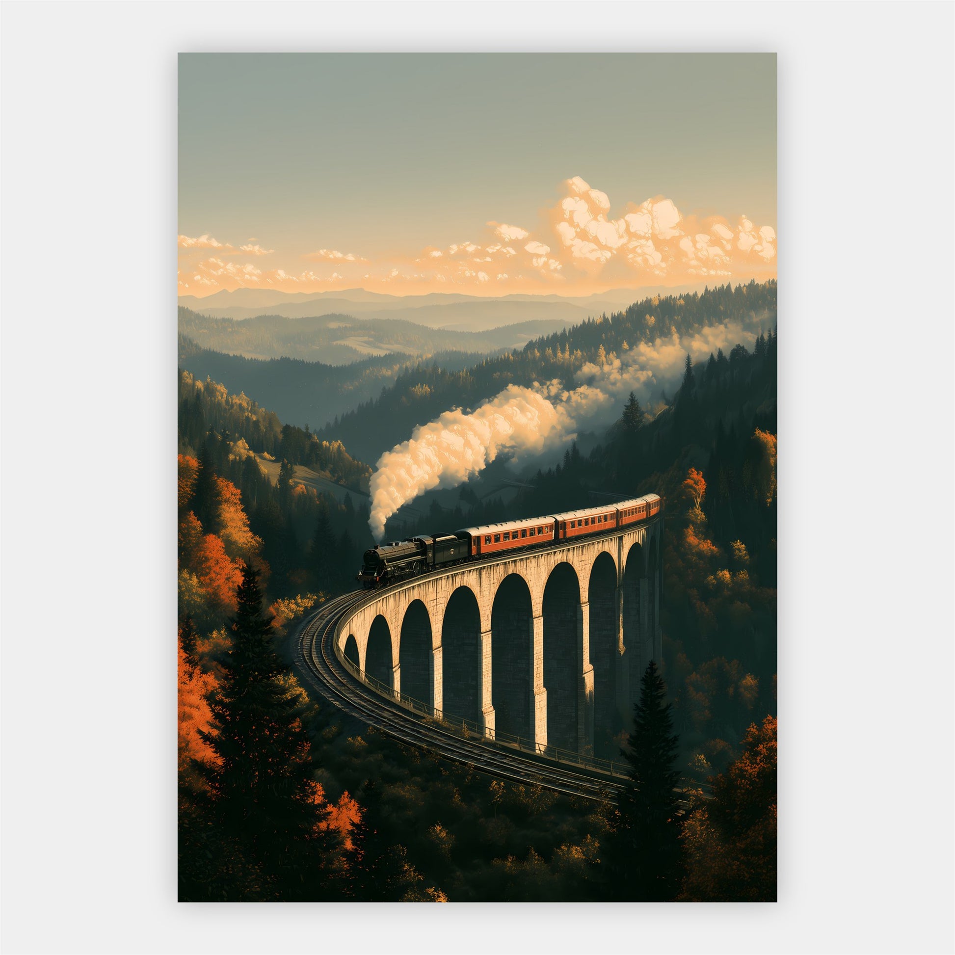 Dampfzug auf dem Viadukt Poster – Freisteller