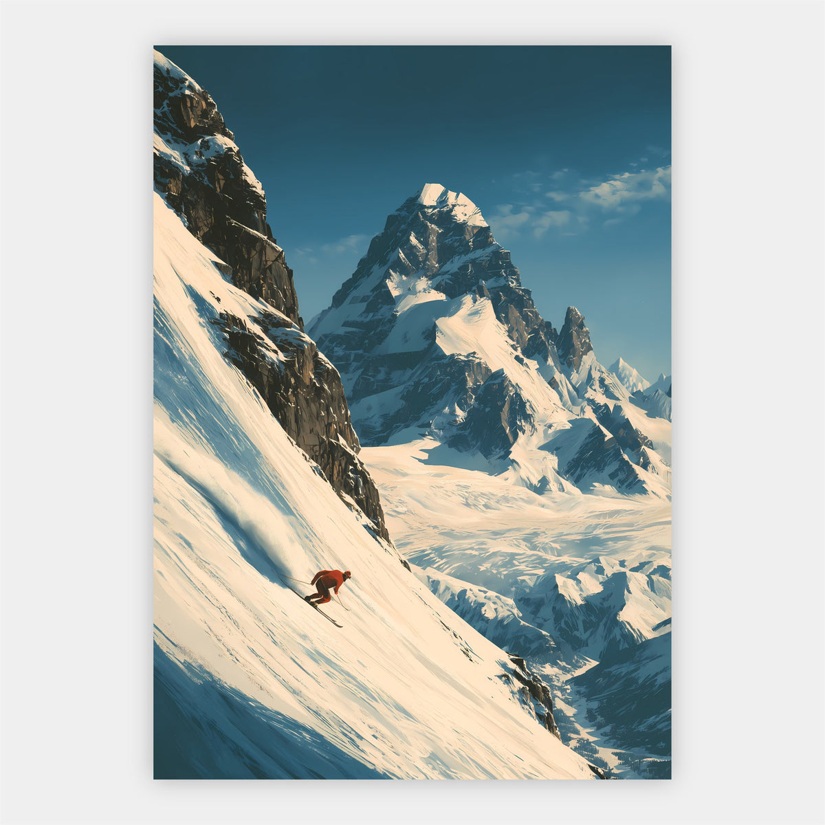 Skifahrer am Berg Poster – Freisteller