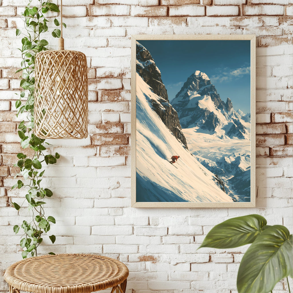 Skifahrer am Berg Poster – Raumansicht 1