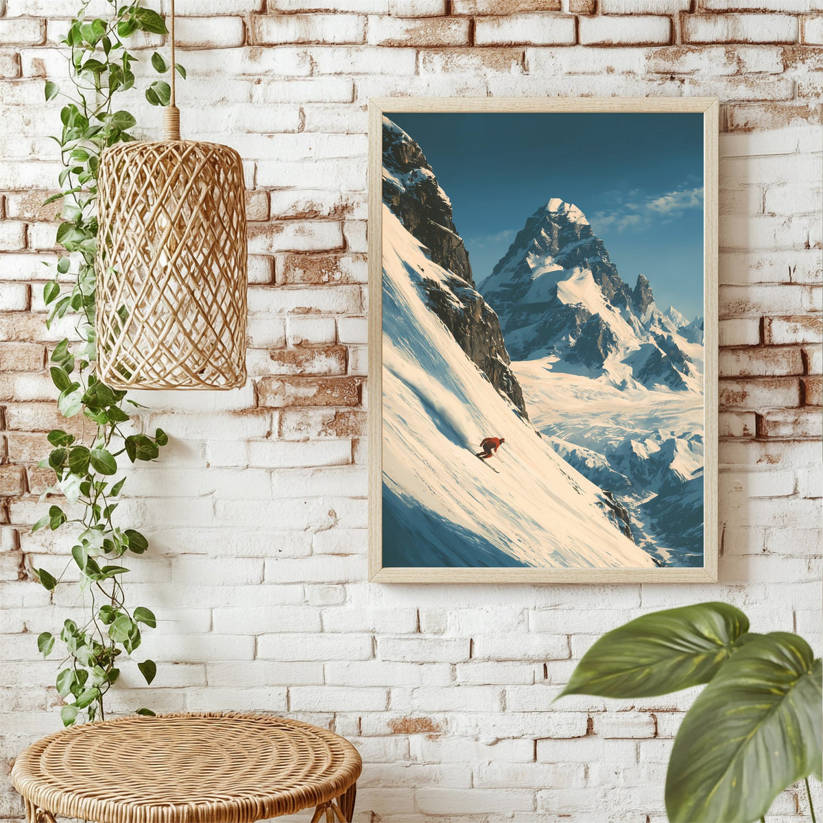 Skifahrer am Berg Poster – Raumansicht 1