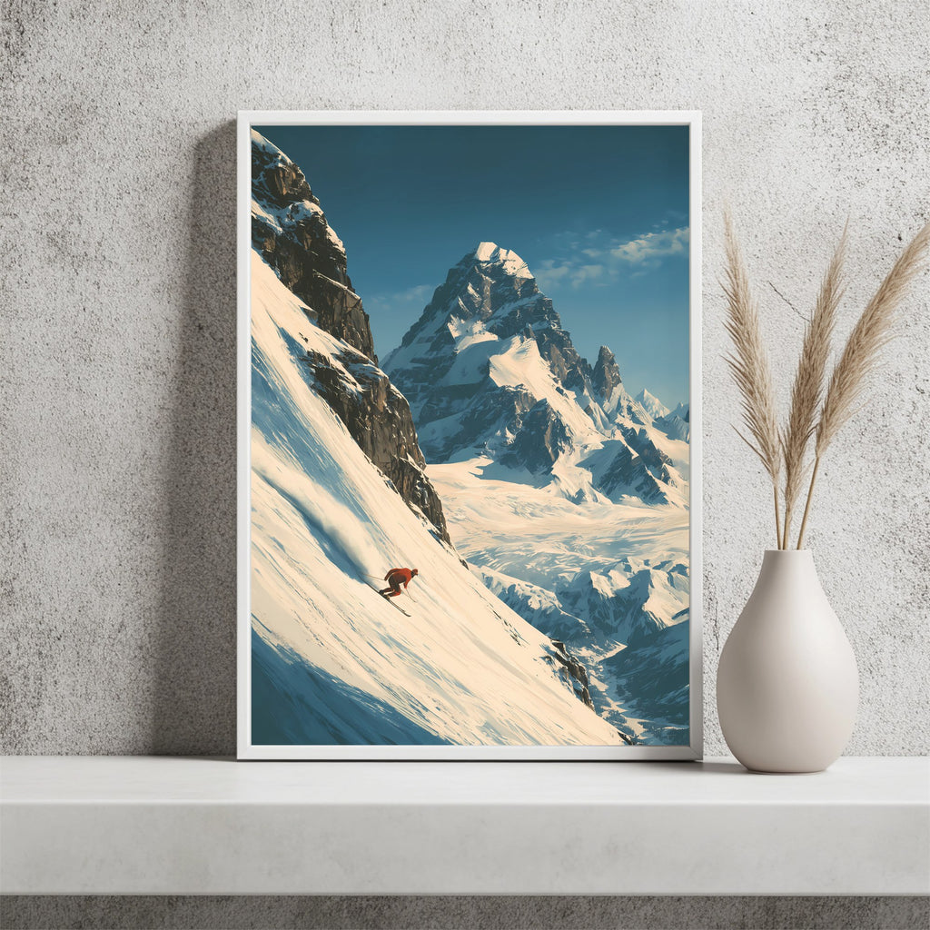 Skifahrer am Berg Poster – Raumansicht 2