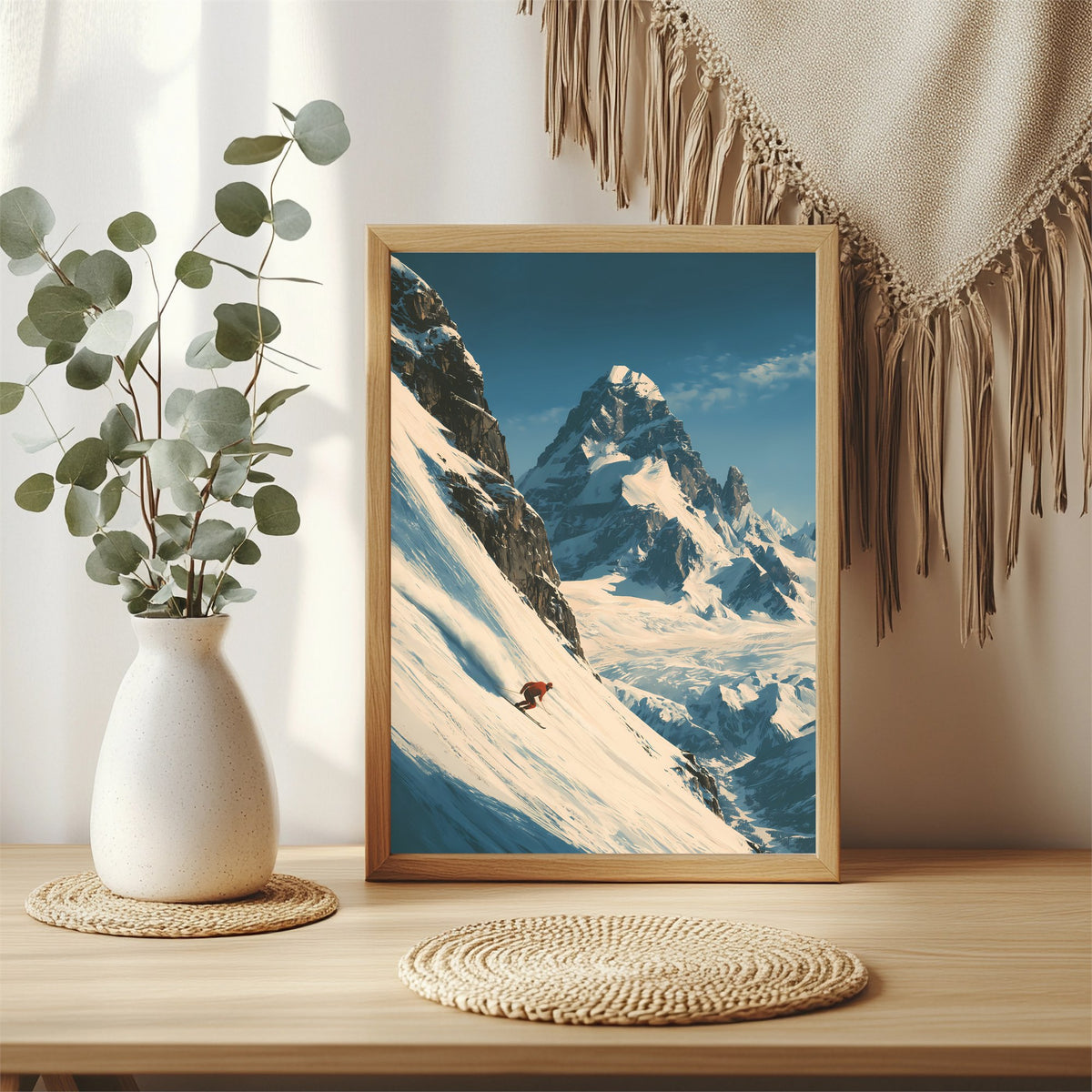 Skifahrer am Berg Poster – Raumansicht 3