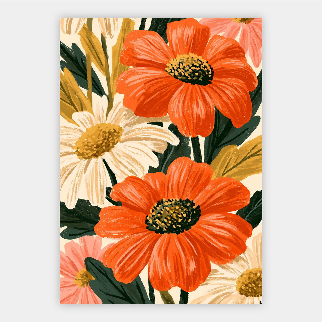 Retro Blumenmuster Poster – Freisteller