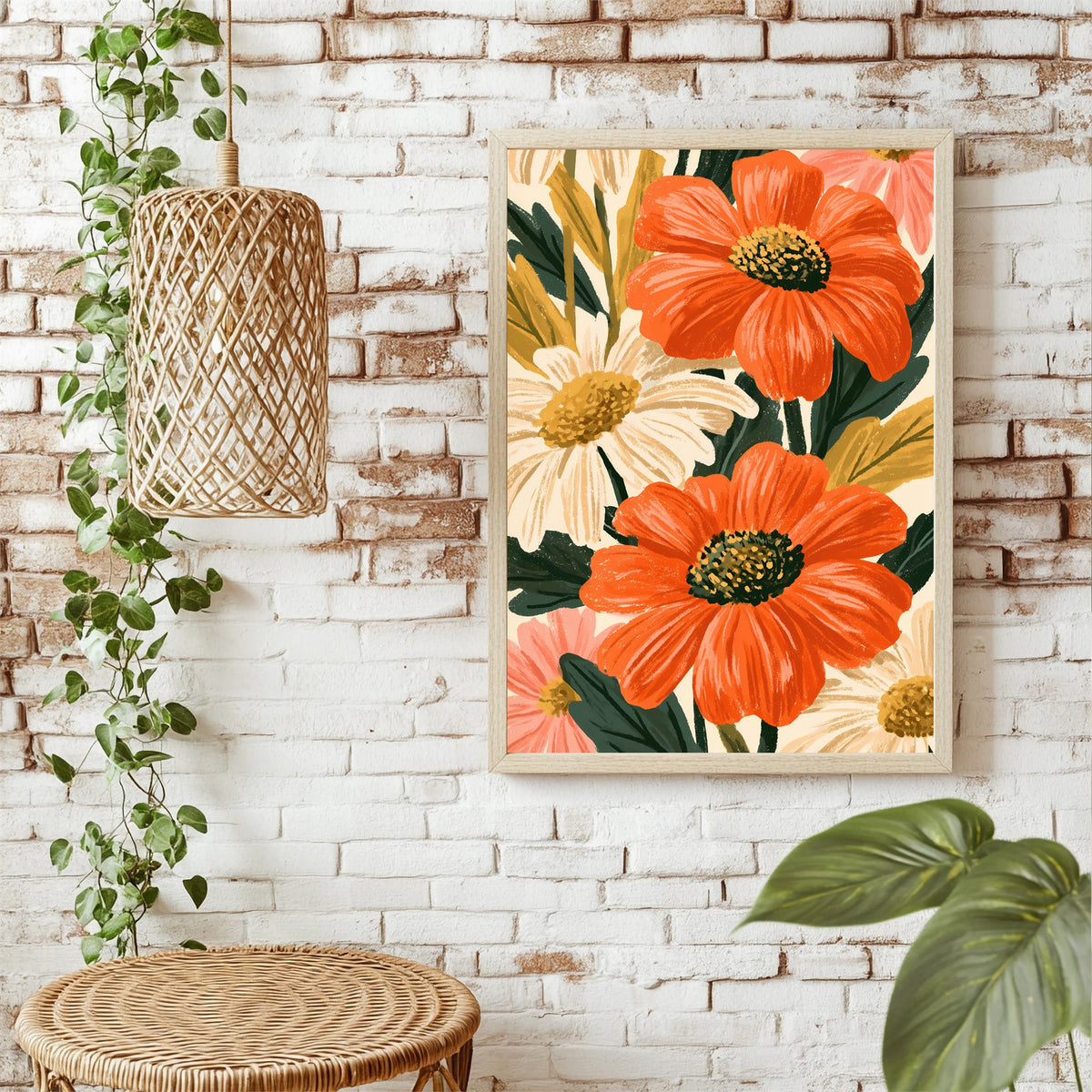 Retro Blumenmuster Poster – Raumansicht 1