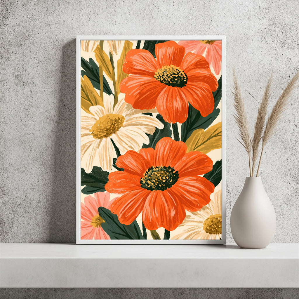 Retro Blumenmuster Poster – Raumansicht 2