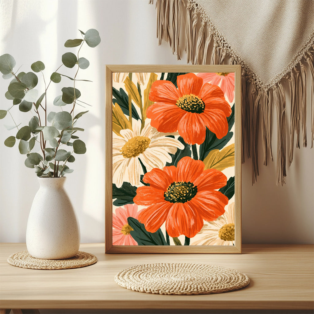 Retro Blumenmuster Poster – Raumansicht 3