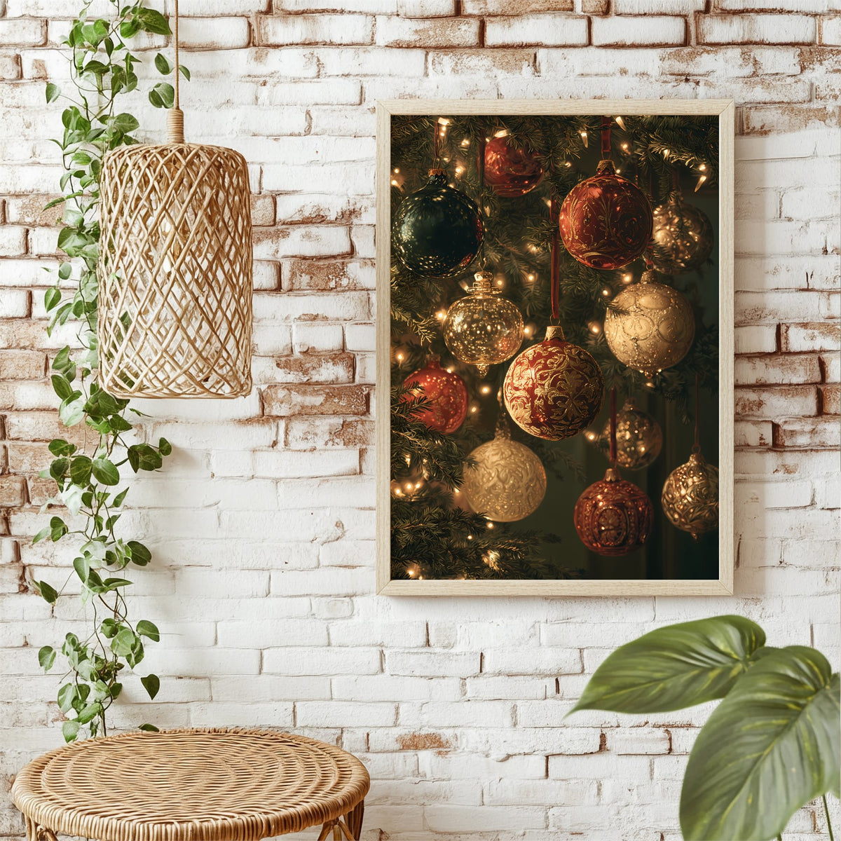 Weihnachtskugeln am Baum Poster – Raumansicht 1