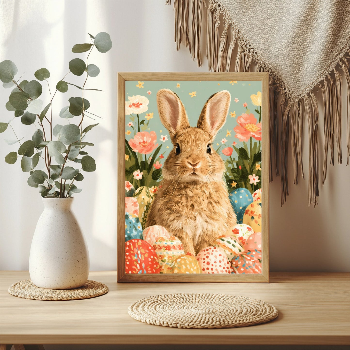 Osterhase mit bunten Eiern Poster – Raumansicht 3