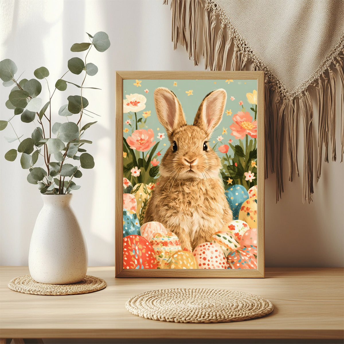 Osterhase mit bunten Eiern Poster – Raumansicht 3