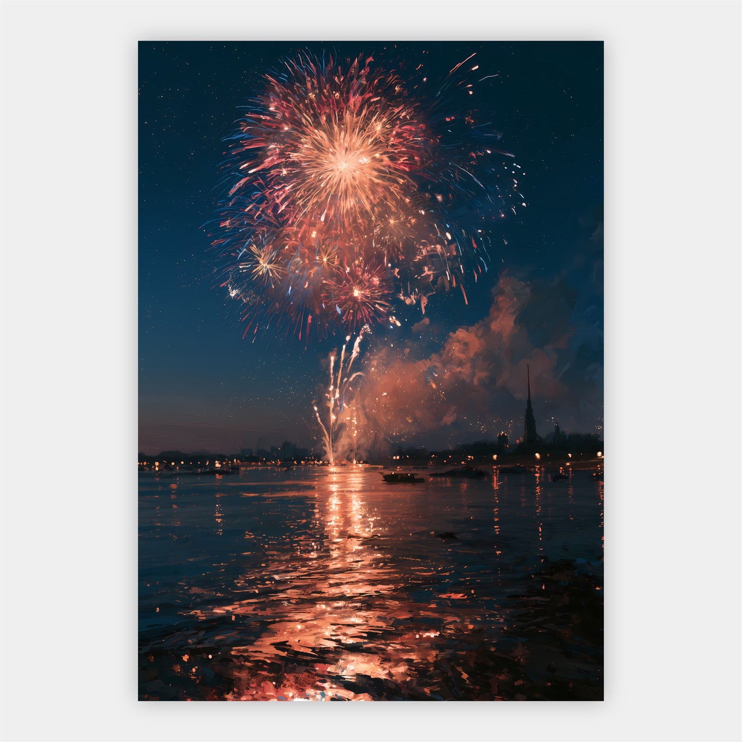 Feuerwerk über dem Wasser Poster – Freisteller