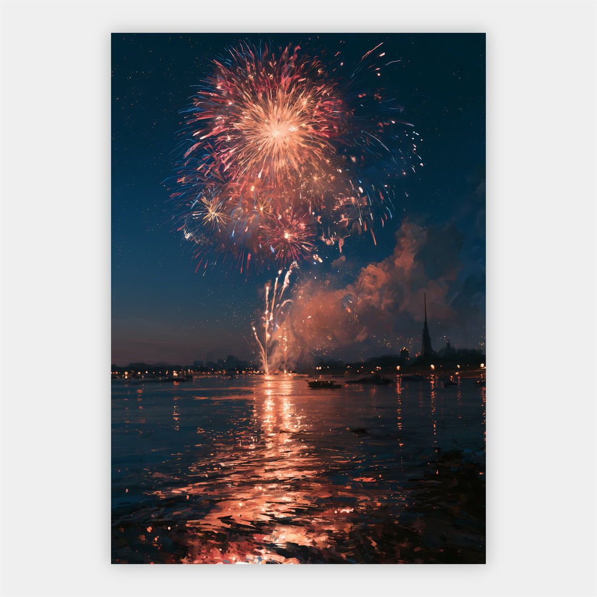 Feuerwerk über dem Wasser Poster – Freisteller