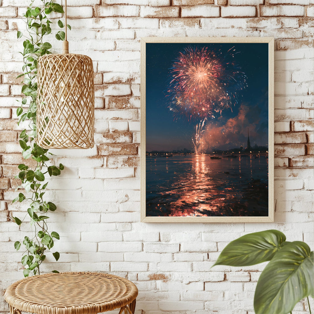 Feuerwerk über dem Wasser Poster – Raumansicht 1