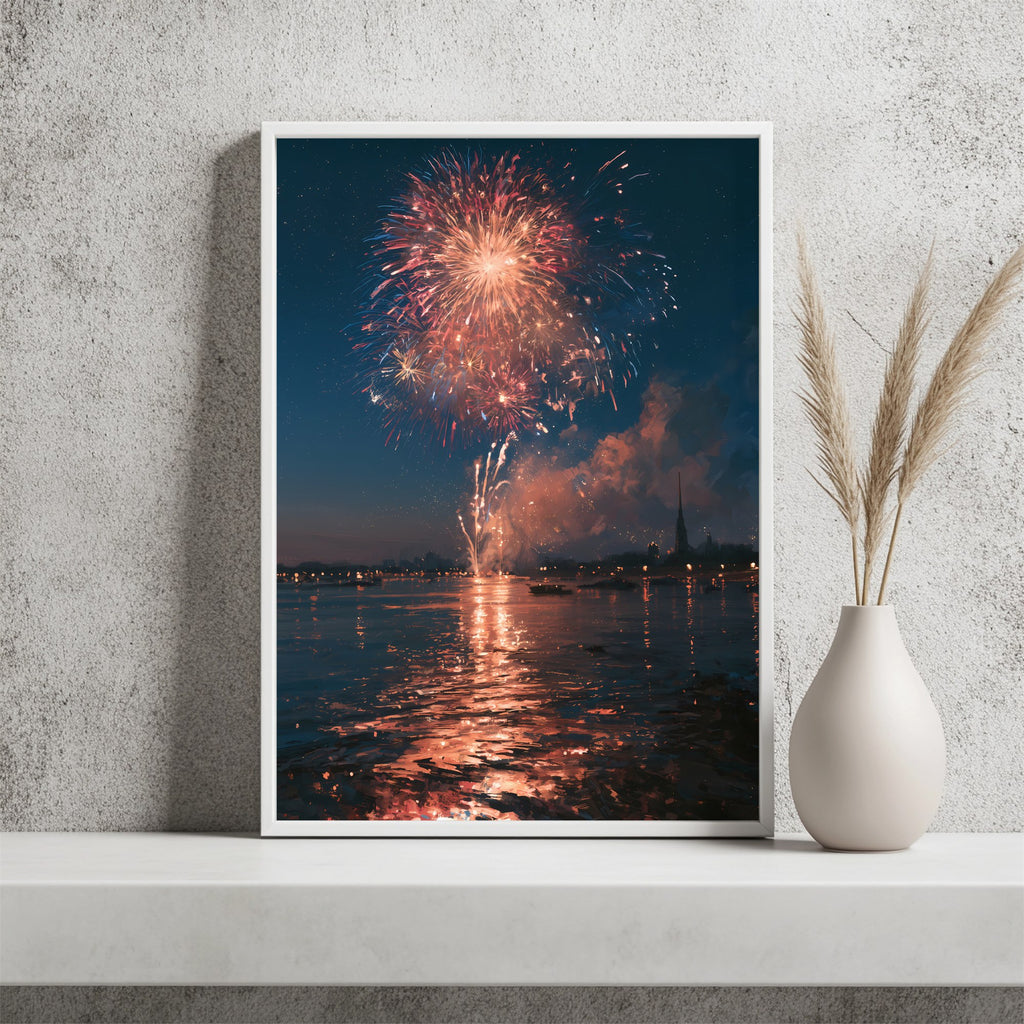 Feuerwerk über dem Wasser Poster – Raumansicht 2