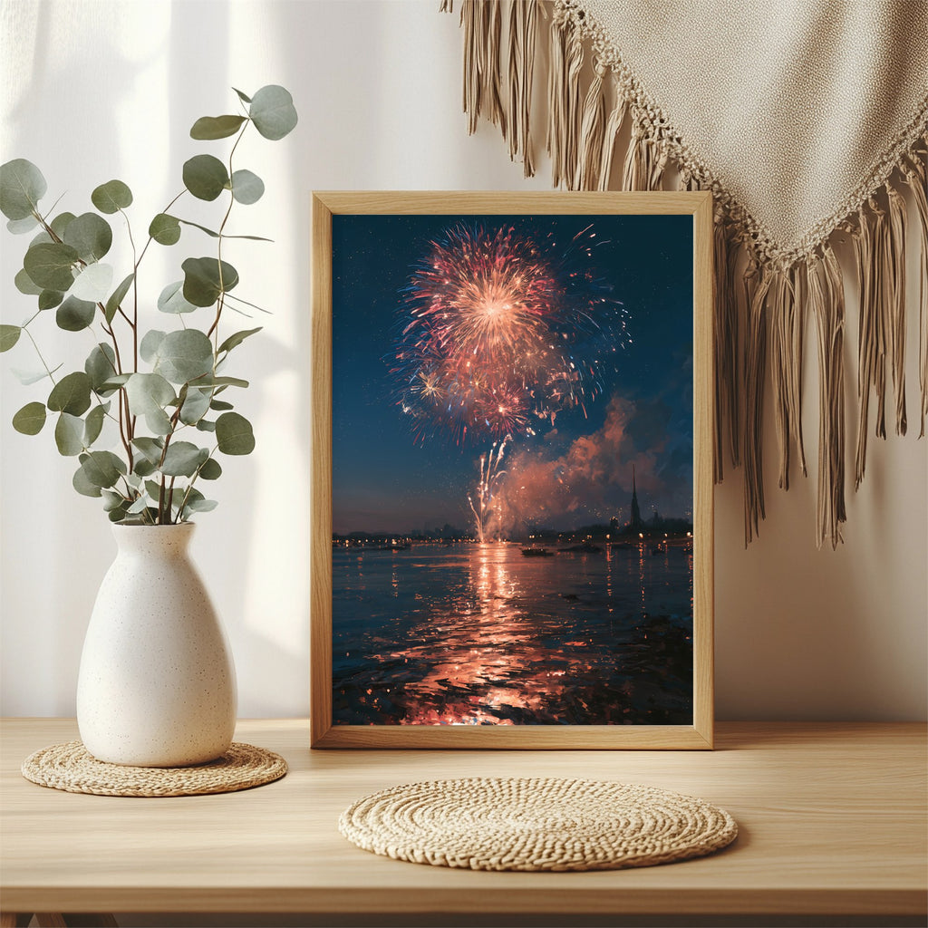 Feuerwerk über dem Wasser Poster – Raumansicht 3