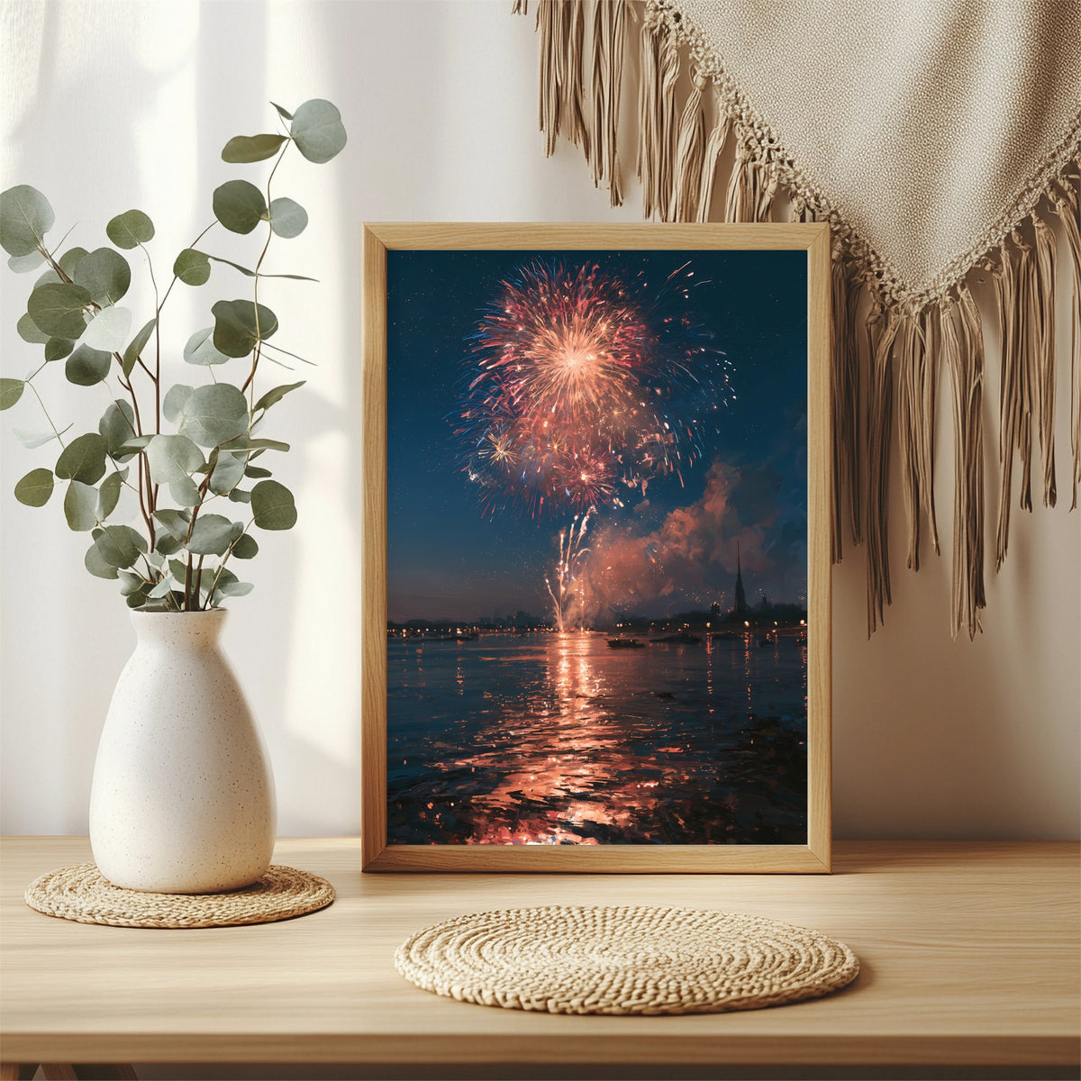 Feuerwerk über dem Wasser Poster – Raumansicht 3