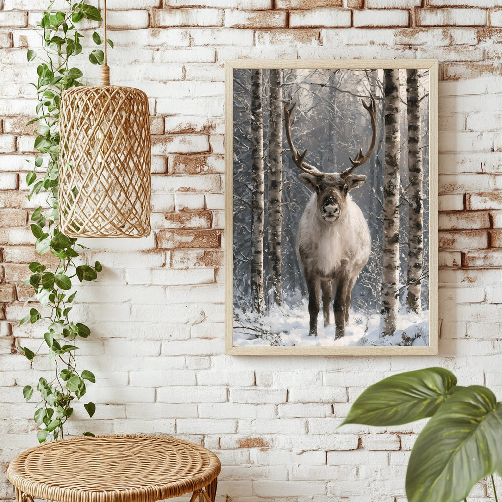 Rentier im Birkenwald Poster – Raumansicht 1