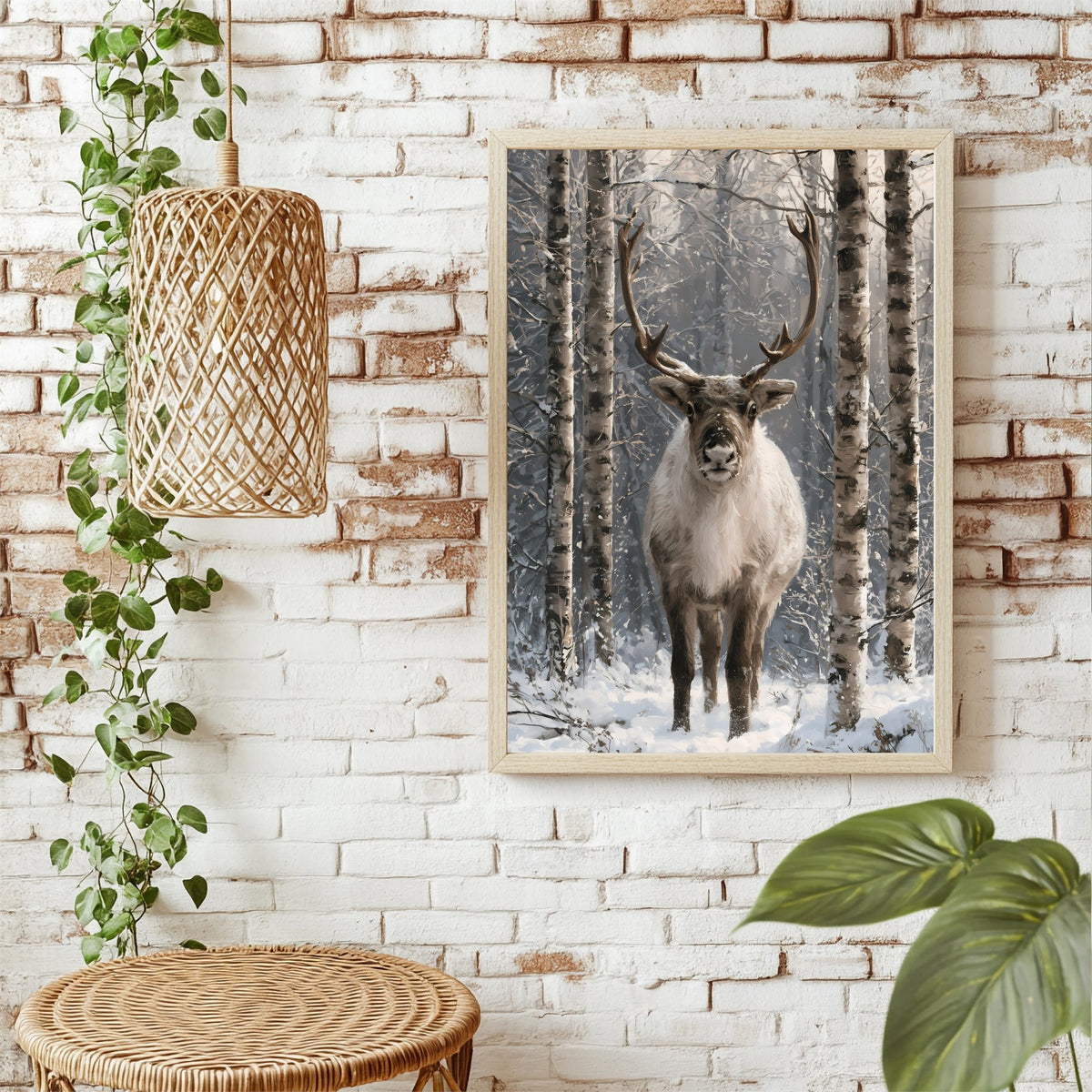 Rentier im Birkenwald Poster – Raumansicht 1