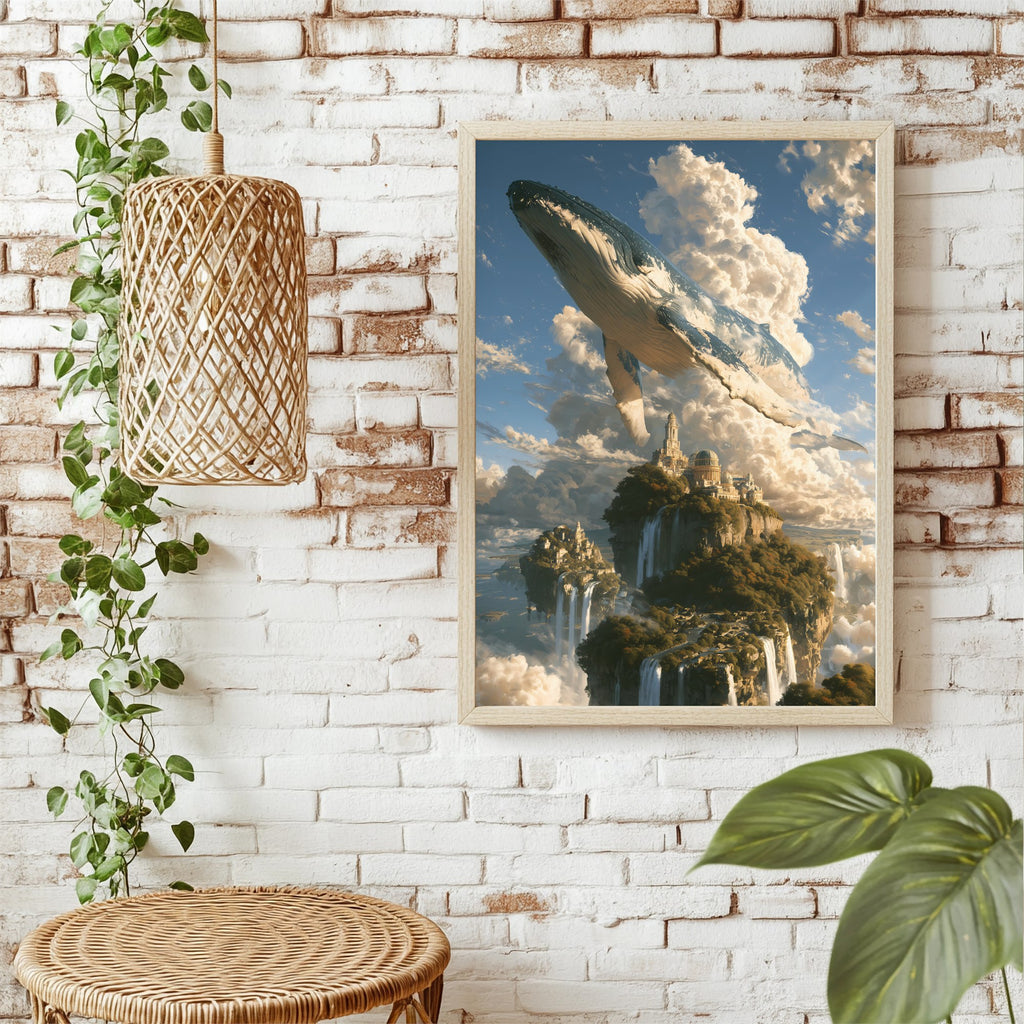 Wal über der Wolkenstadt Poster – Raumansicht 1
