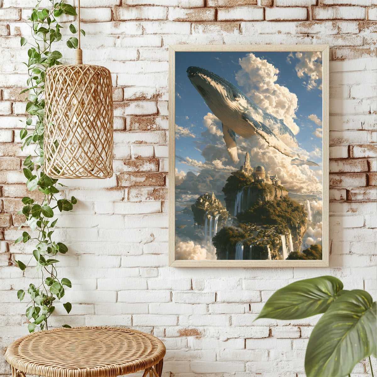 Wal über der Wolkenstadt Poster – Raumansicht 1