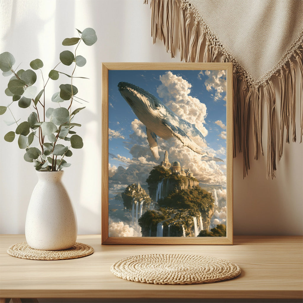 Wal über der Wolkenstadt Poster – Raumansicht 3
