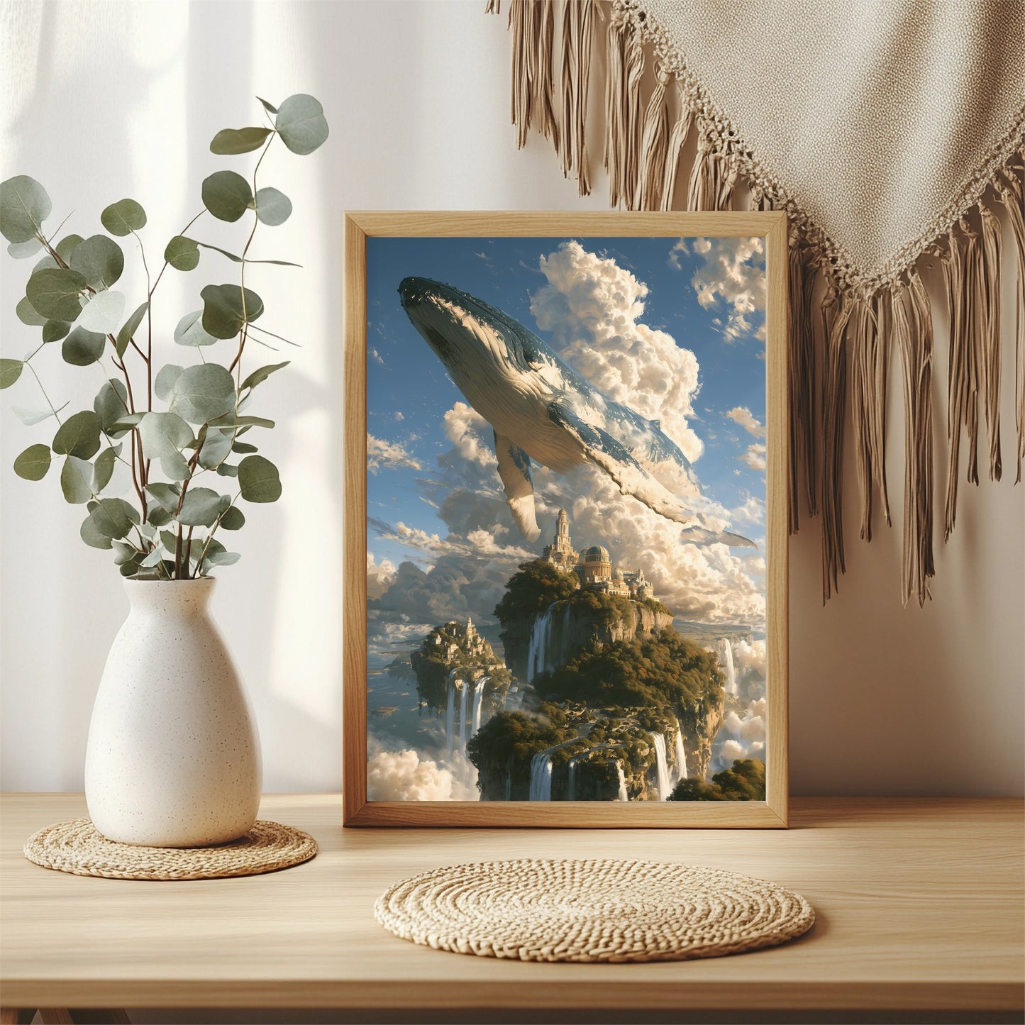 Wal über der Wolkenstadt Poster – Raumansicht 3